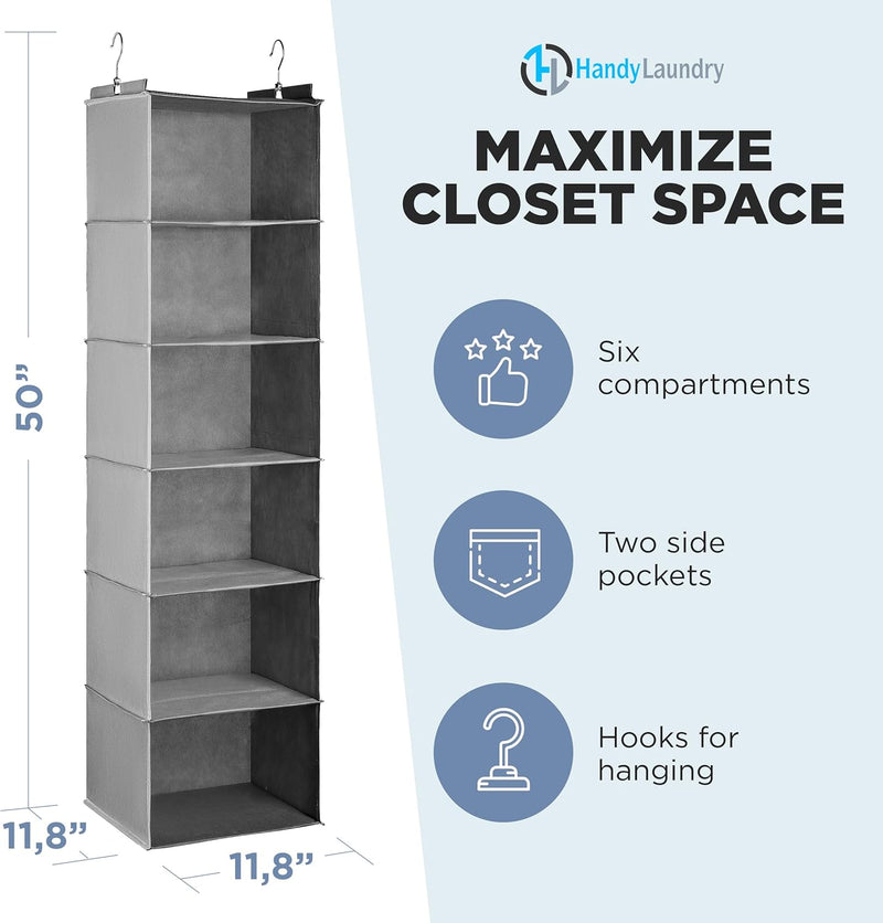 Hanging Closet Organizer - 6 Shelf Storage for Clothes
