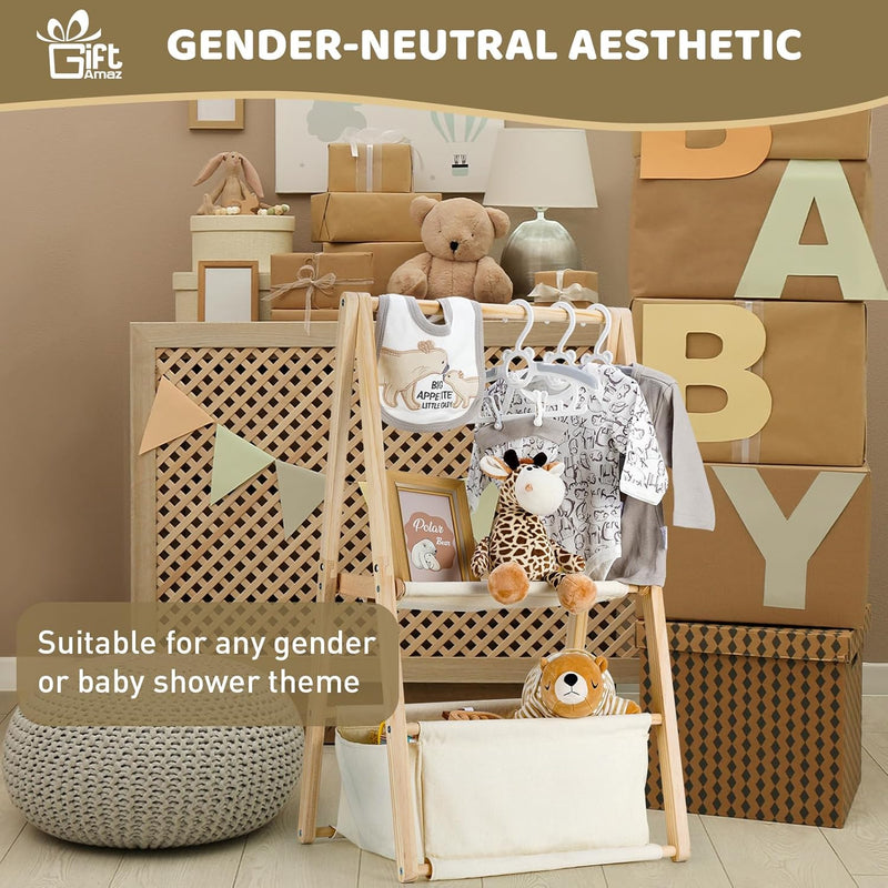 Wooden Baby Shower Crate Closet, Double-Layered Baby Basket for Nursery