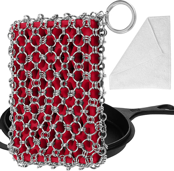 Herda 316L Cast Iron Scrubber Cleaner, Large Cast Iron Chain Mail Scrubber