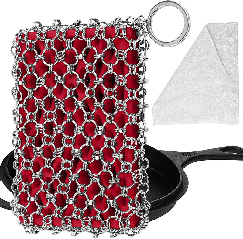 Herda 316L Cast Iron Scrubber Cleaner, Large Cast Iron Chain Mail Scrubber