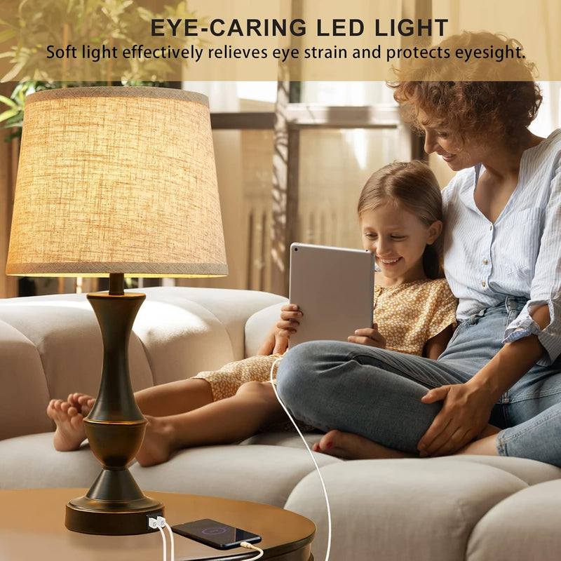 Upgraded Touch Table Lamps Set of 2, 22" Tall Bedside Lamps with USB C+A Ports