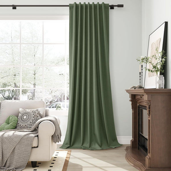 Linen Curtains 84 Inch Length 2 Panels Set Olive Green Luxury for Bedroom