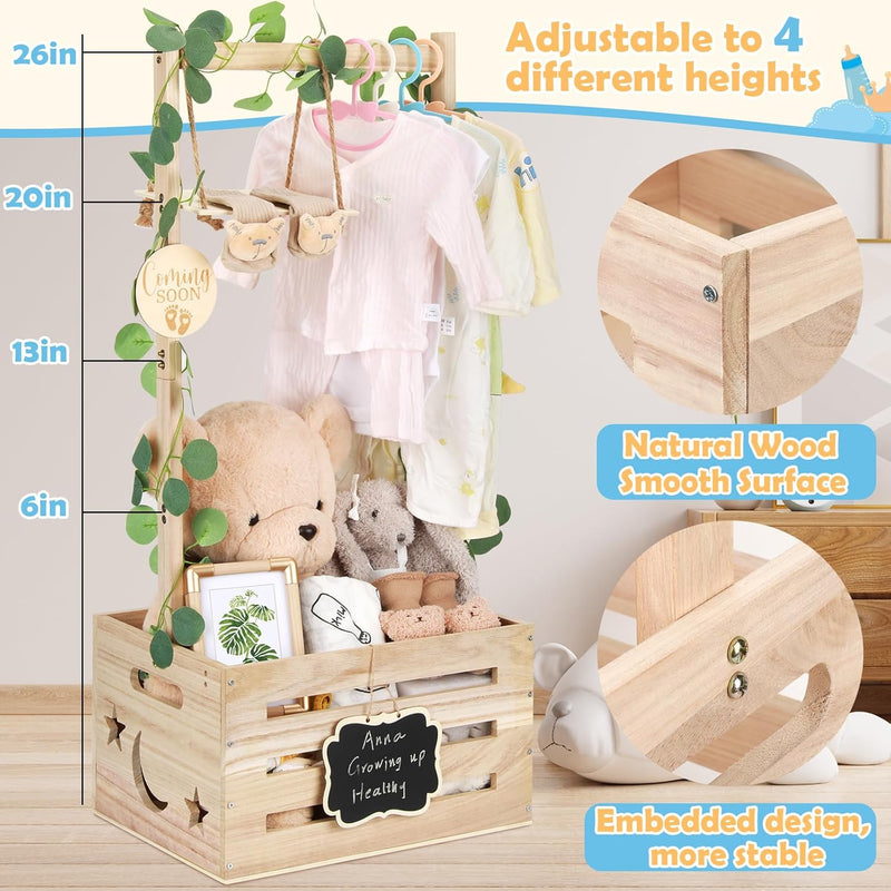 Wooden Baby Shower Crate Closet with Adjustable Handle & Garland