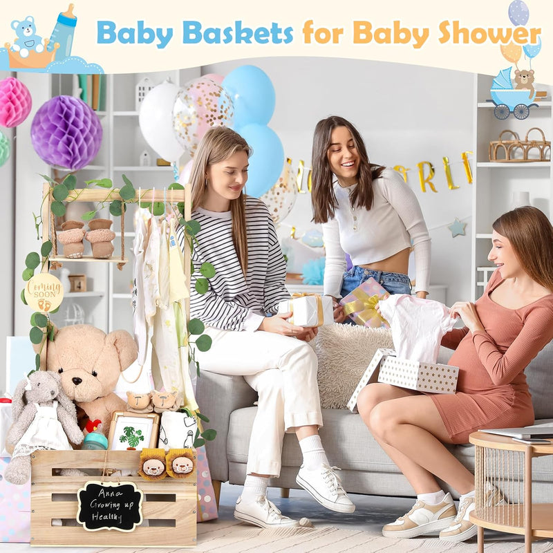 Wooden Baby Shower Crate Closet with Adjustable Handle & Garland