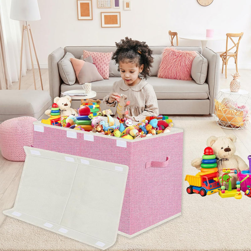 Large Collapsible Toy Storage Box with Lid & Handles for kids