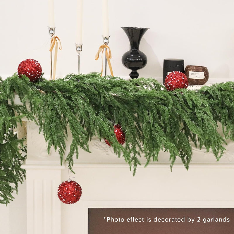 2PCS 9FT Christmas Garland Norfolk Pine Garland Real Touch Artificial Greenery