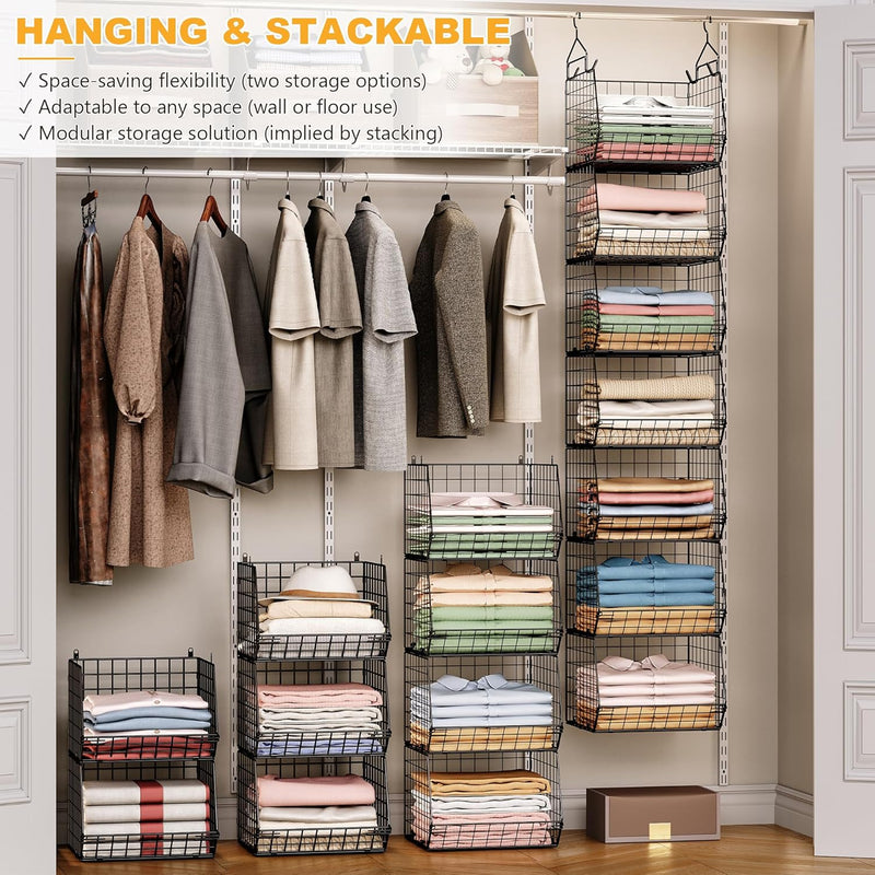 Closet Shelving with 5 S Hooks Hanging Basket for Clothes