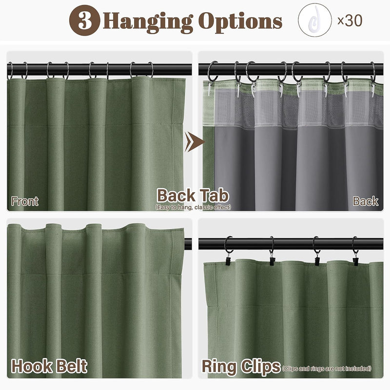 Linen Curtains 84 Inch Length 2 Panels Set Olive Green Luxury for Bedroom