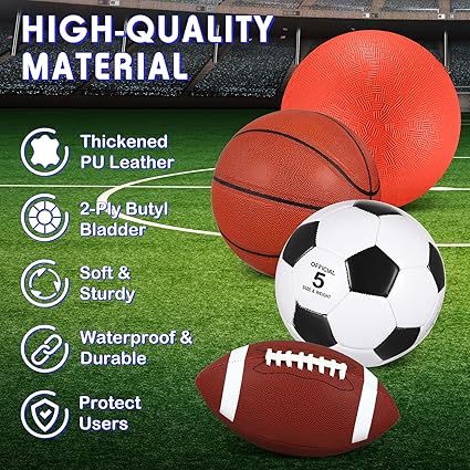 Lenwen 4-Piece Sports Ball Set with Pump & Bag