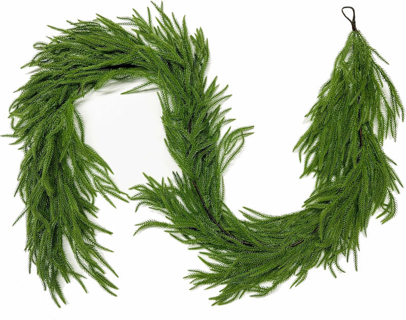 2PCS 9FT Christmas Garland Norfolk Pine Garland Real Touch Artificial Greenery