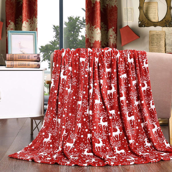 Elegant Comfort Velvet Touch Ultra Plush Christmas Holiday Printed Fleece Throw