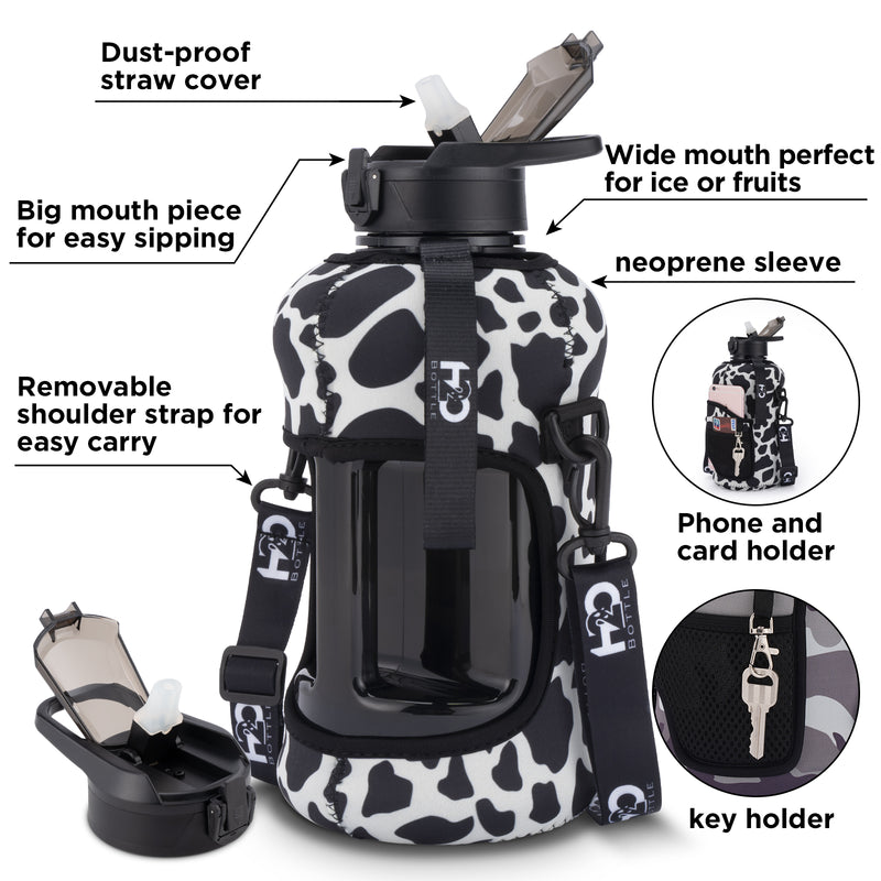 Cowbell - Half Gallon Water Bottle with Storage Sleeve and removable straw
